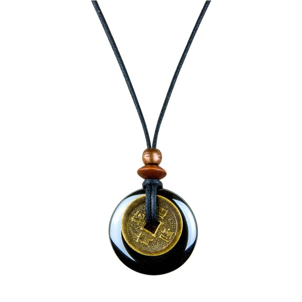 Hematite and Chinese lucky Coin Necklace - Picture 3 of 6